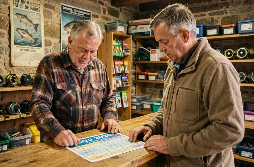 Achat d'un permis de pêche dans un commerce spécialisé avec tarifs 2026