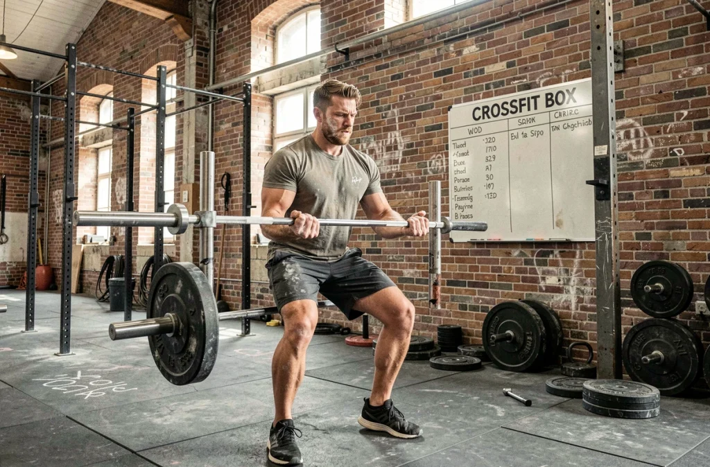 Athlète masculin en plein soulevé de terre dans le box CrossFit Strasbourg style industriel