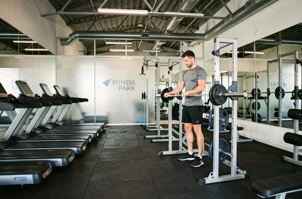 Intérieur moderne du Fitness Park d'Aix-en-Provence avec équipements de musculation neufs et sol en caoutchouc