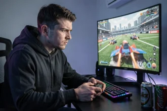 Joueur de Rocket League concentré devant son écran, illustrant les erreurs de classement en ranked