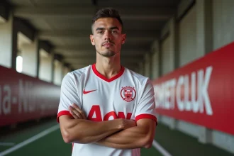 Joueur titulaire du PSG en tenue officielle dans le couloir du stade, illustrant les écarts de salaires dans le football professionnel 2026
